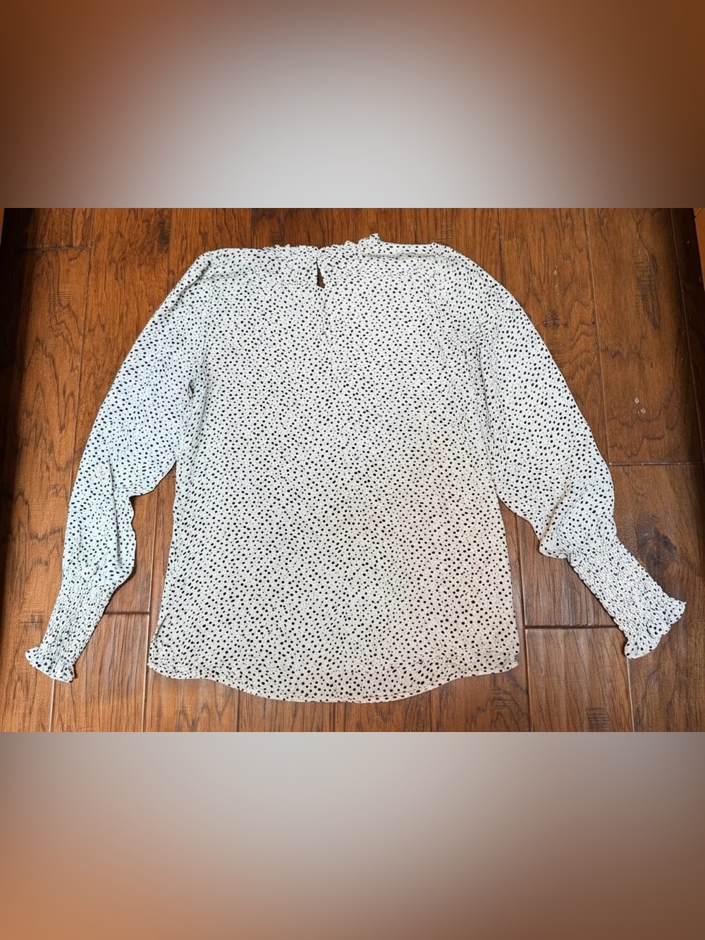 Maison d’Amélie Paris Polka Dot Blouse Small Sheer Smocked Sleeve Ruffle Neck - Picture 5 of 9